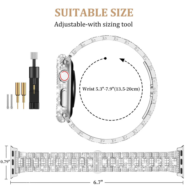 Luxury Diamond Apple Watch Band Women 40mm 44mm 41mm 45mm, Sparkling Strap for iWatch SE Series 9/8/7/6/5/4