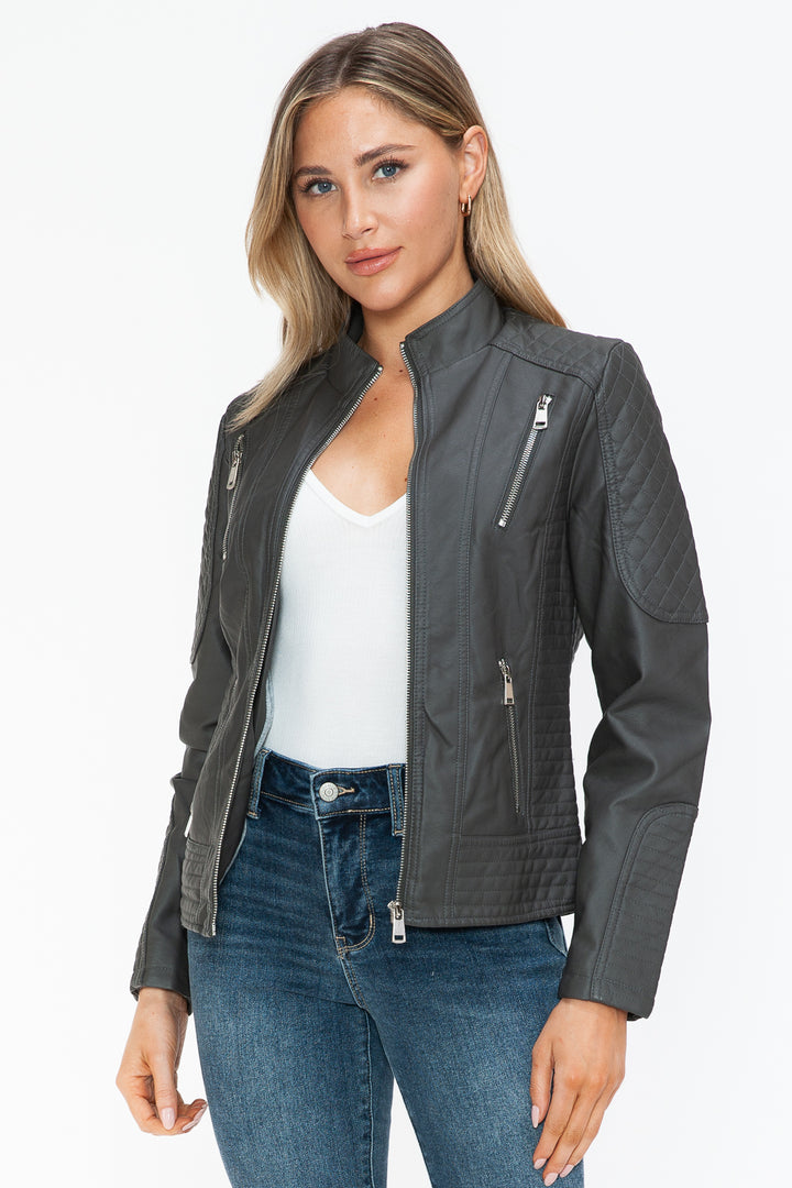 Salvia Ettore Faux Leather Zip Up Mock Neck Jacket