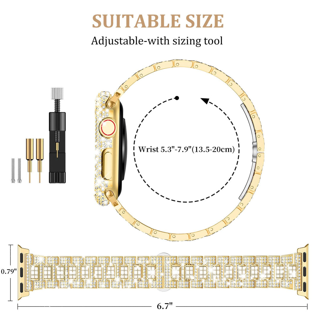 Luxury Diamond Apple Watch Band Women 40mm 44mm 41mm 45mm, Sparkling Strap for iWatch SE Series 9/8/7/6/5/4