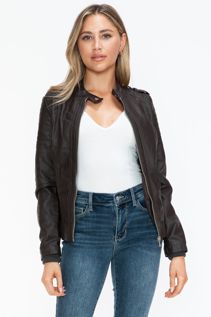 Salvia Ettore PU Leather Biker Jacket with Side Zip Pockets