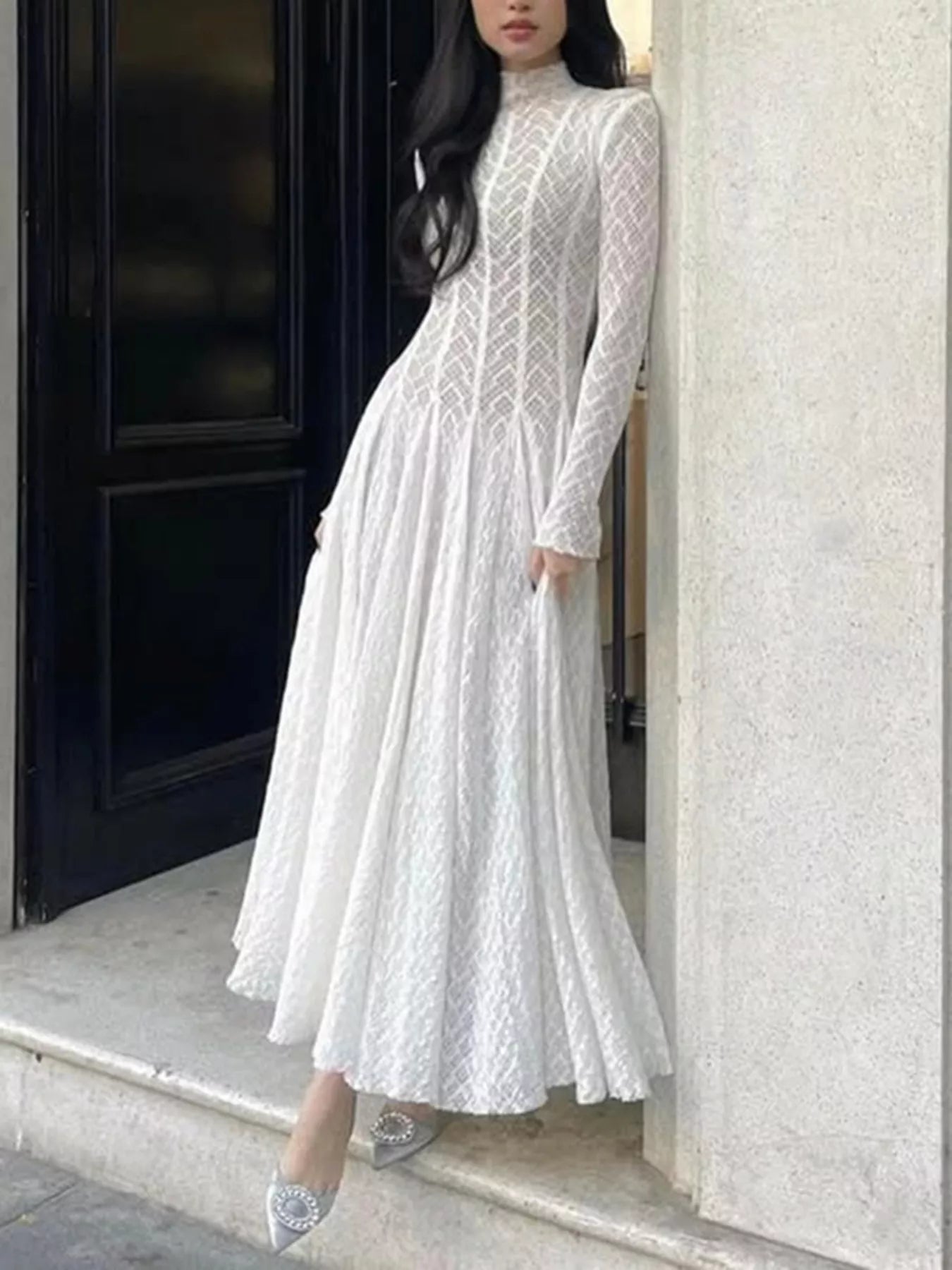 mock neck lace dress long sleeve Black Lace Mock Neck Long Sleeve Maxi Dress