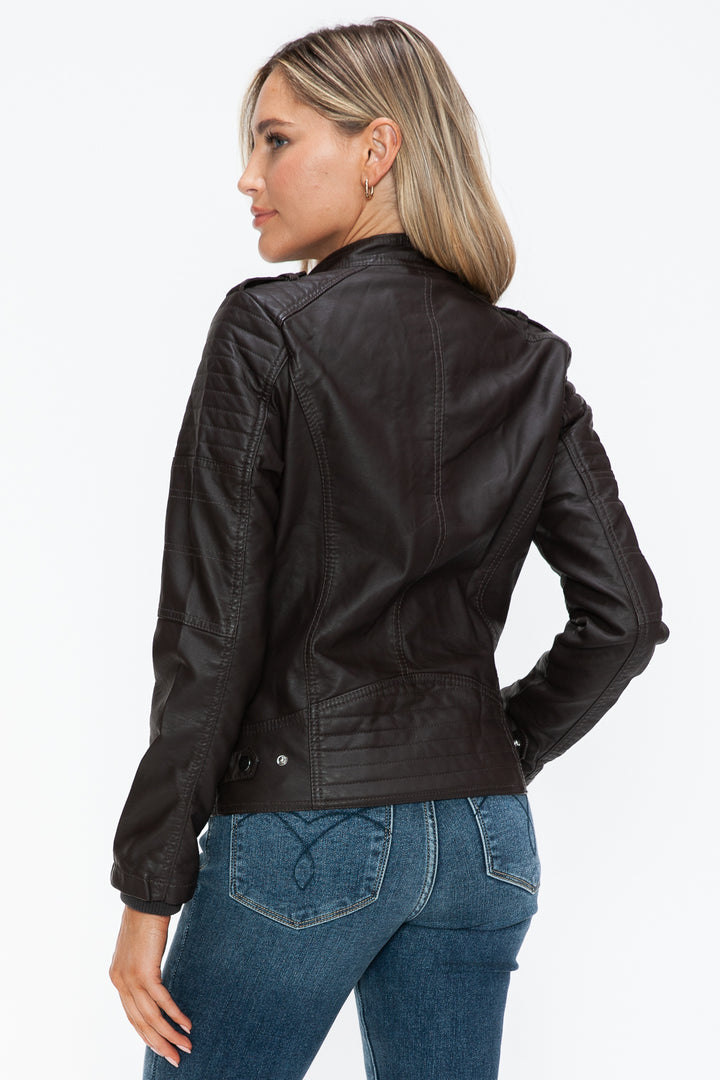 Salvia Ettore PU Leather Biker Jacket with Side Zip Pockets