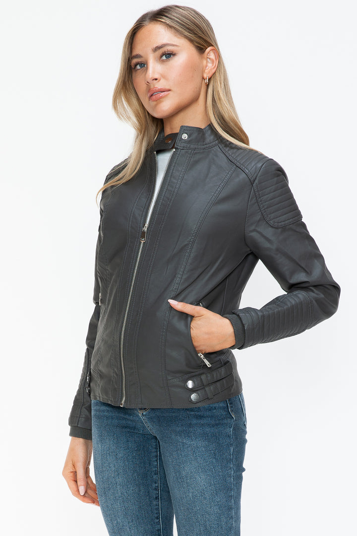 Salvia Ettore Faux Leather Biker Jacket with Side Zip Pockets