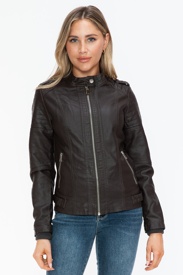 Salvia Ettore PU Leather Biker Jacket with Side Zip Pockets