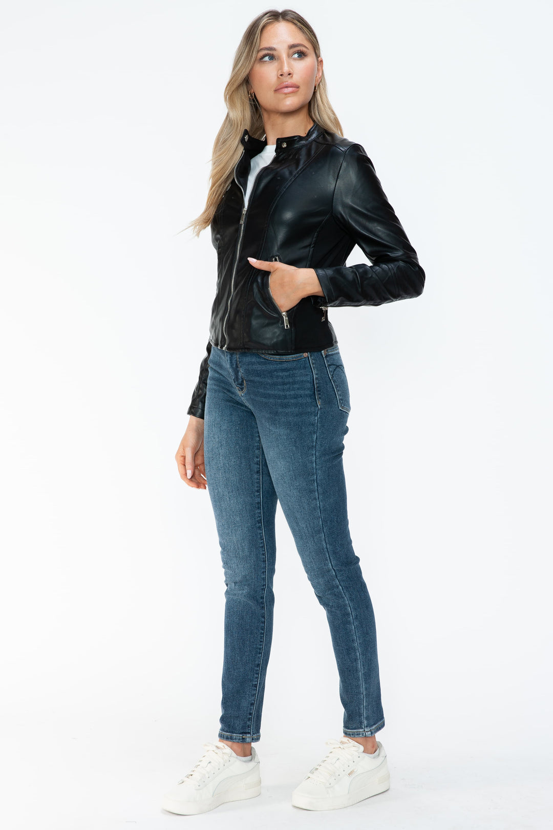 Salvia Ettore PU Leather Zip Up Jacket with Pockets