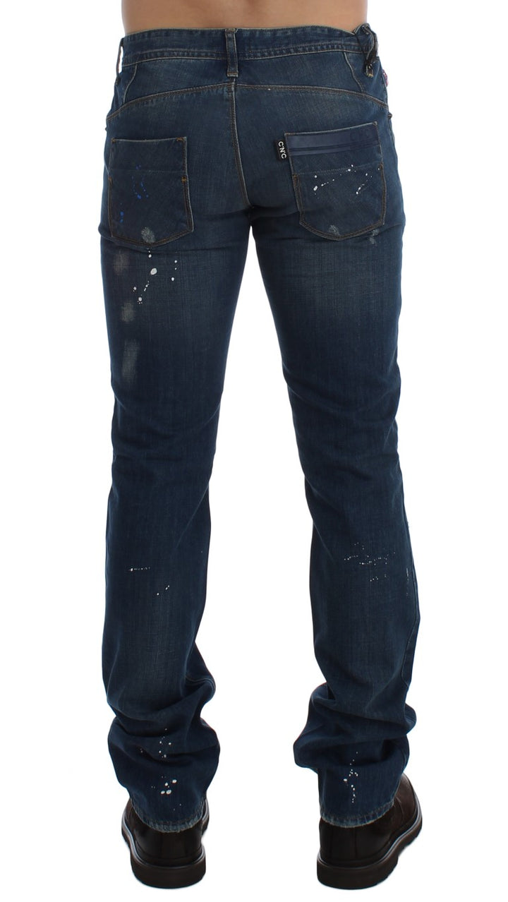 Costume National Chic Blue Wash Painted Slim Fit Jeans