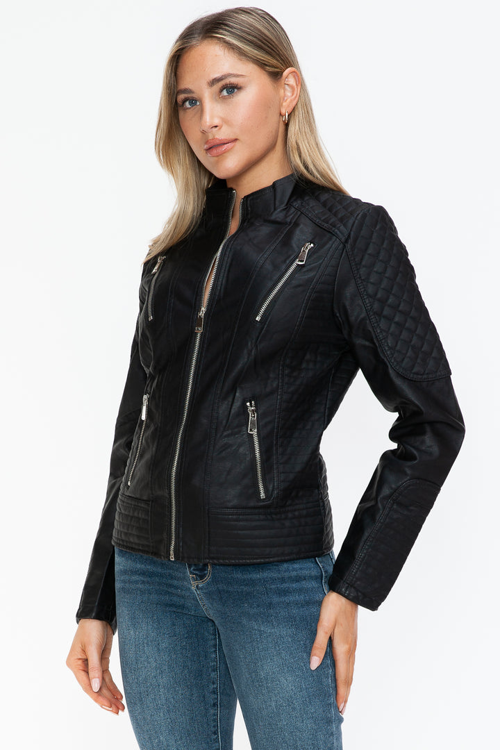 Salvia Ettore Faux Leather Zip Up Mock Neck Jacket