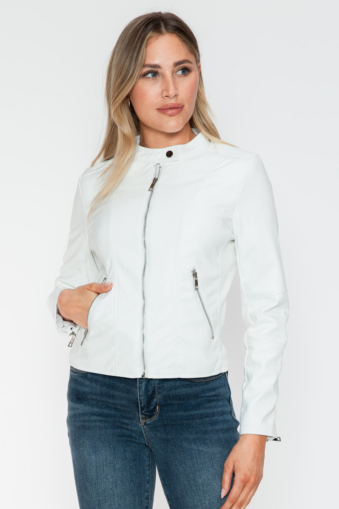 Salvia Ettore PU Leather Zip Up Jacket with Pockets