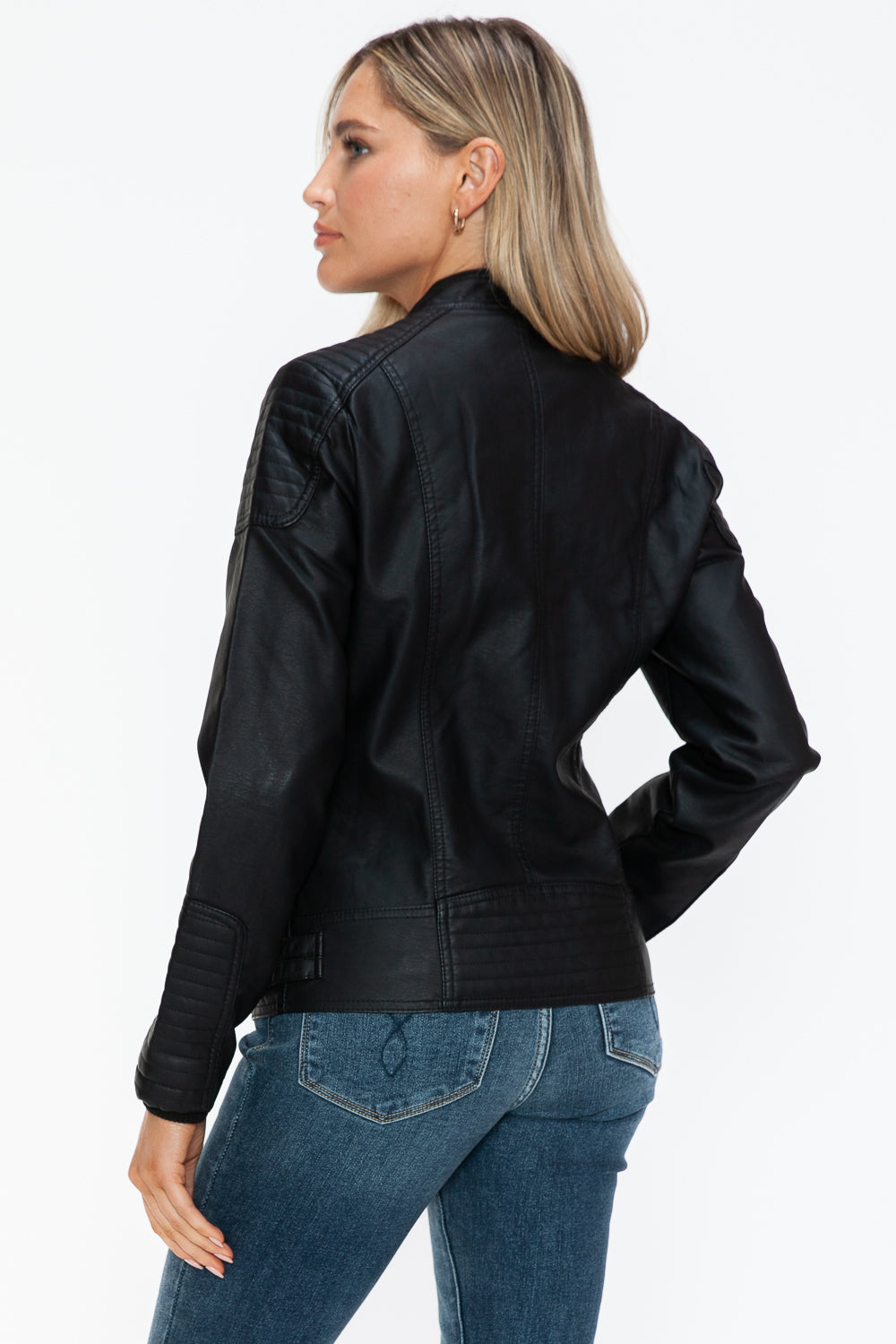 Salvia Ettore Faux Leather Biker Jacket with Side Zip Pockets