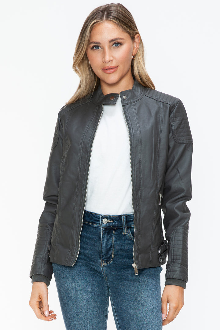 Salvia Ettore Faux Leather Biker Jacket with Side Zip Pockets