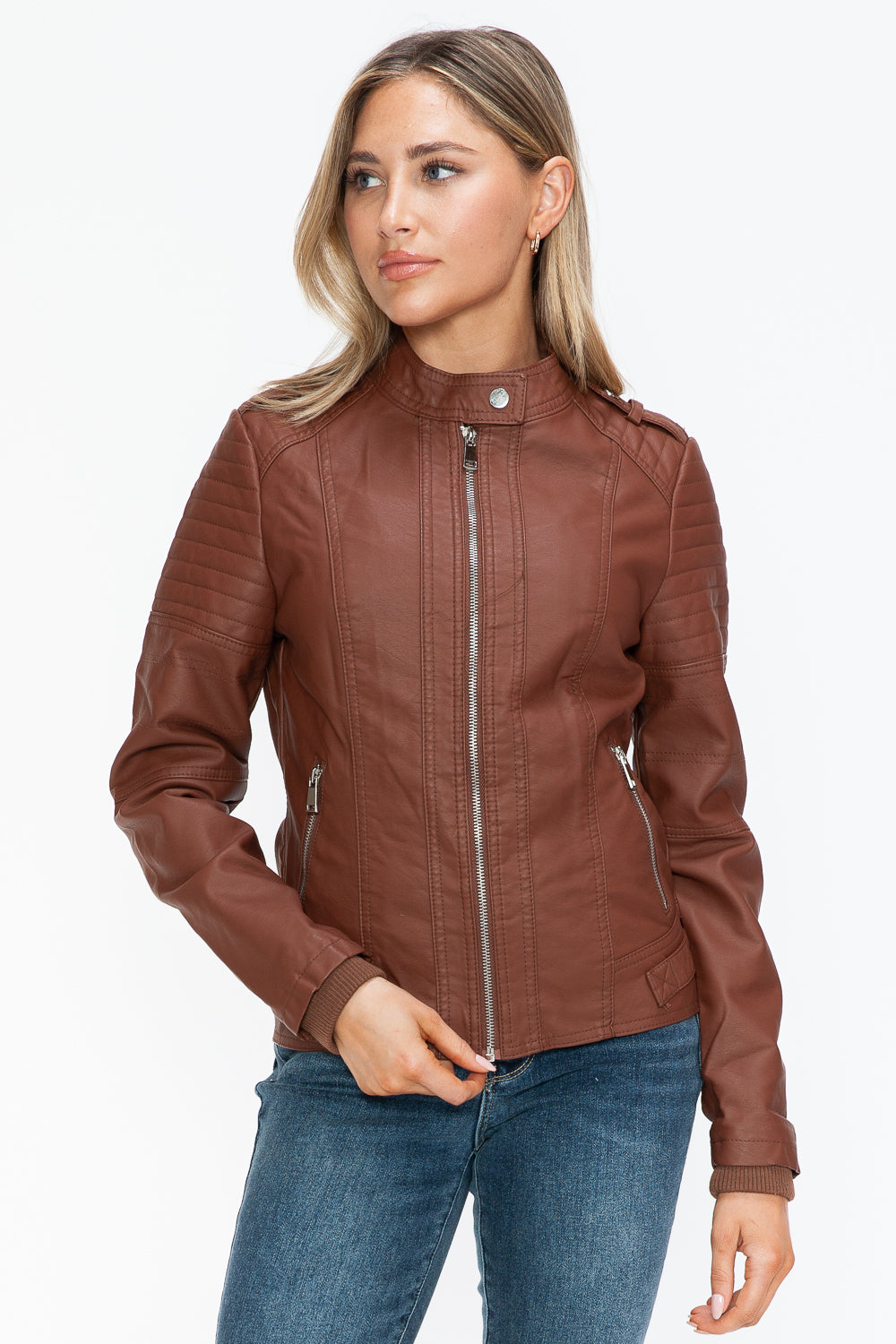 Salvia Ettore PU Leather Biker Jacket with Side Zip Pockets