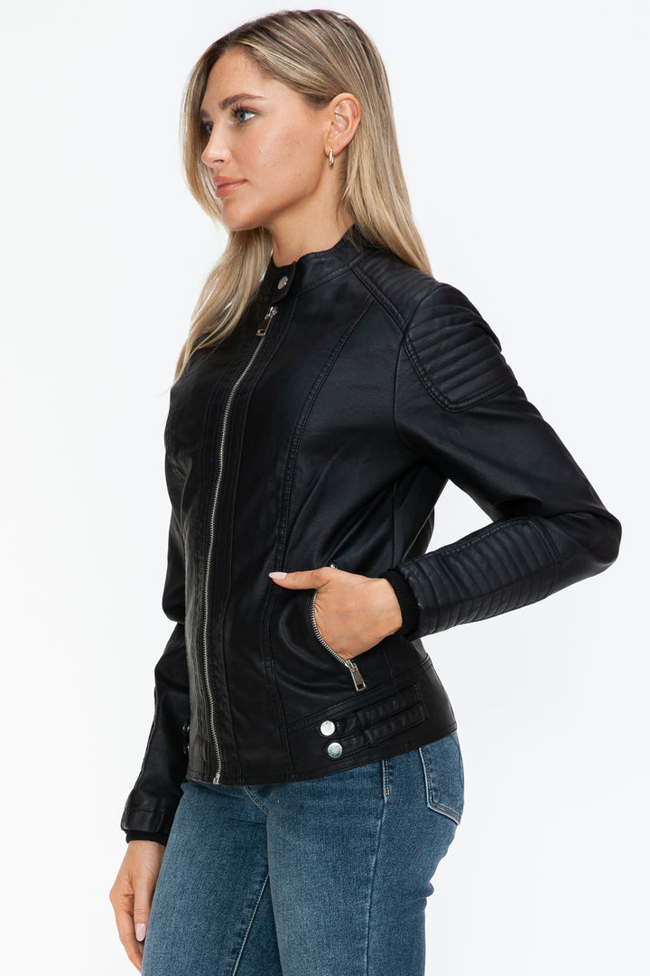 Salvia Ettore Faux Leather Biker Jacket with Side Zip Pockets