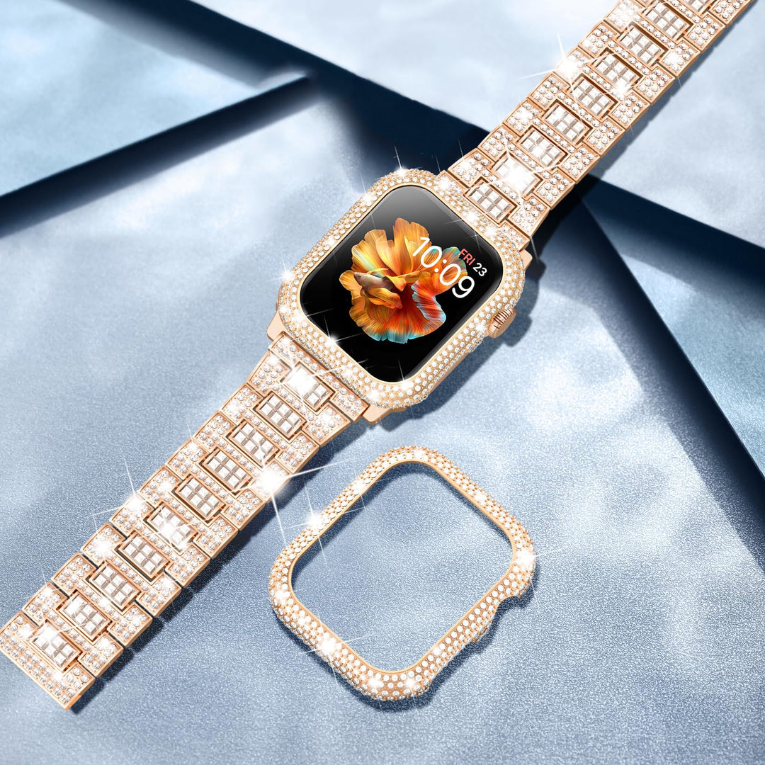 Luxury Diamond Apple Watch Band Women 40mm 44mm 41mm 45mm, Sparkling Strap for iWatch SE Series 9/8/7/6/5/4