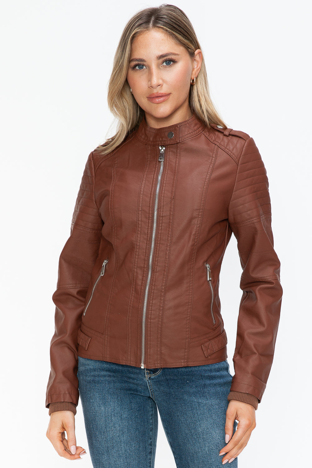 Salvia Ettore PU Leather Biker Jacket with Side Zip Pockets