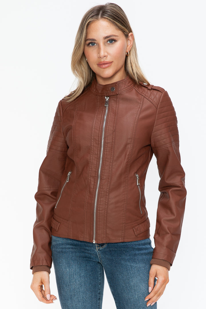 Salvia Ettore PU Leather Biker Jacket with Side Zip Pockets