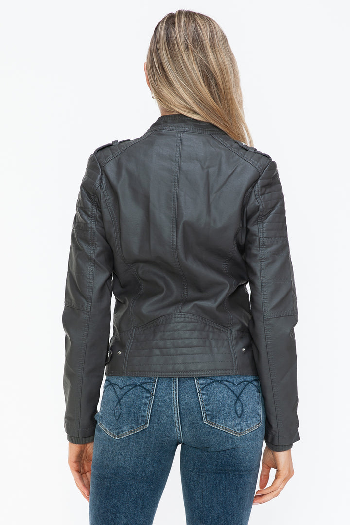 Salvia Ettore PU Leather Biker Jacket with Side Zip Pockets