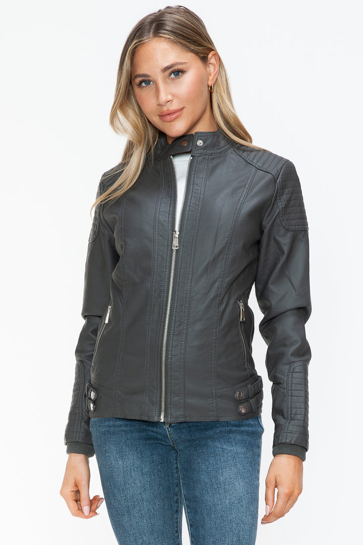 Salvia Ettore Faux Leather Biker Jacket with Side Zip Pockets