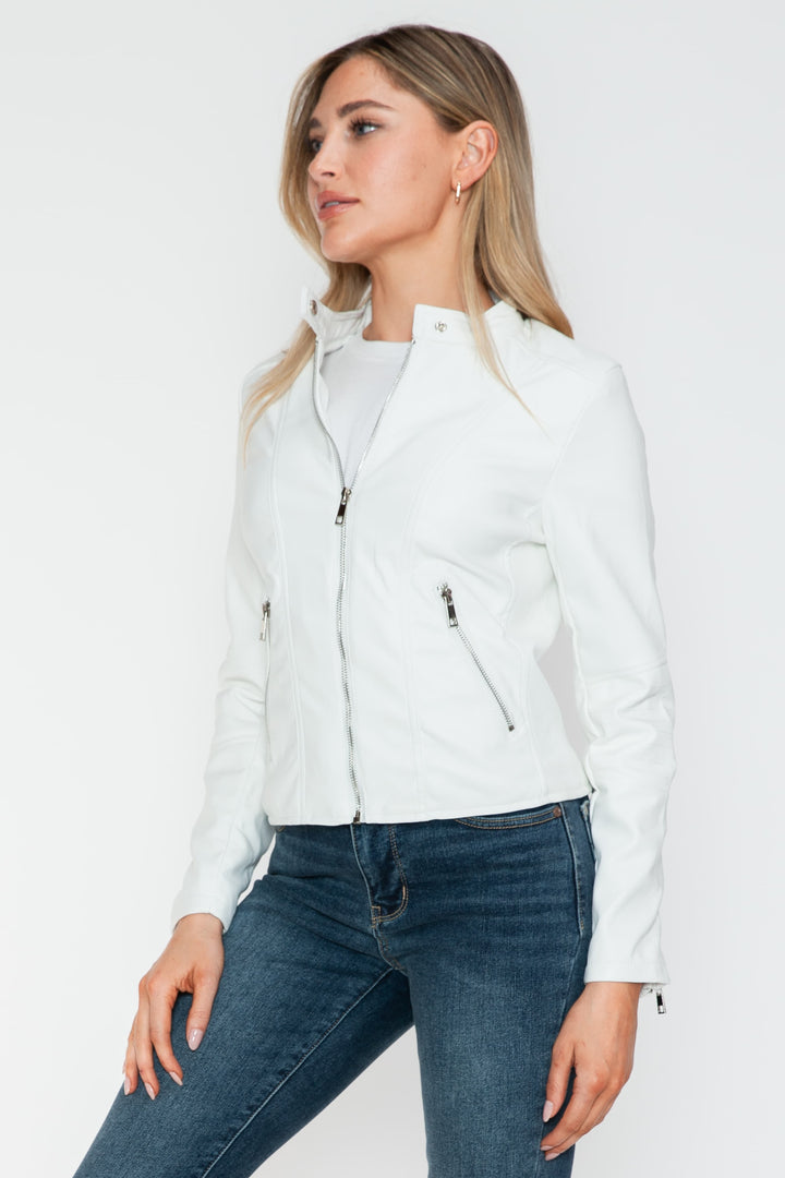 Salvia Ettore PU Leather Zip Up Jacket with Pockets