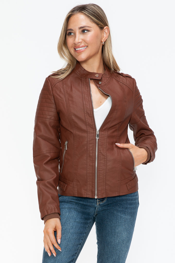 Salvia Ettore PU Leather Biker Jacket with Side Zip Pockets