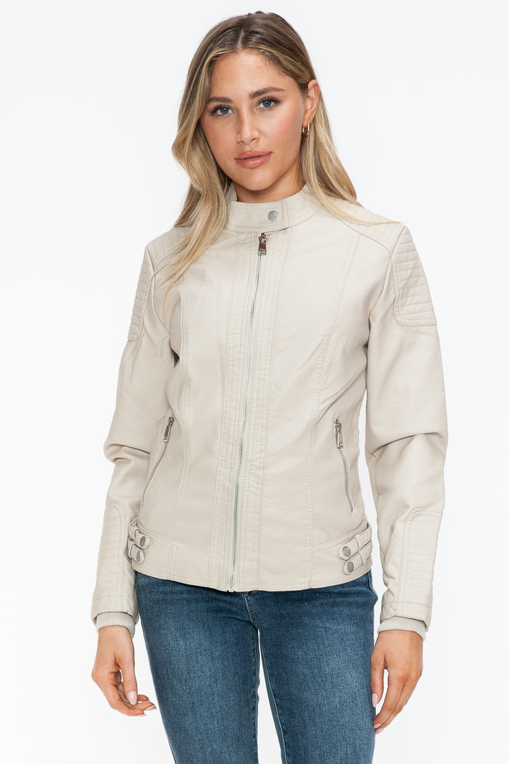 Salvia Ettore Faux Leather Biker Jacket with Side Zip Pockets