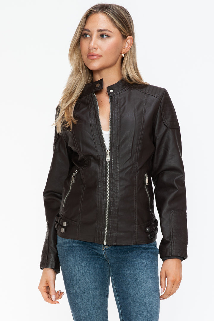 Salvia Ettore Faux Leather Biker Jacket with Side Zip Pockets