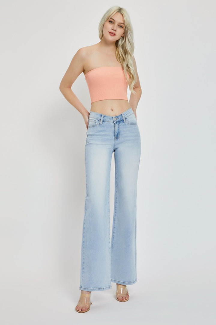 RISEN Jeans mit weitem Bein und V-Taille vorne in voller Größe