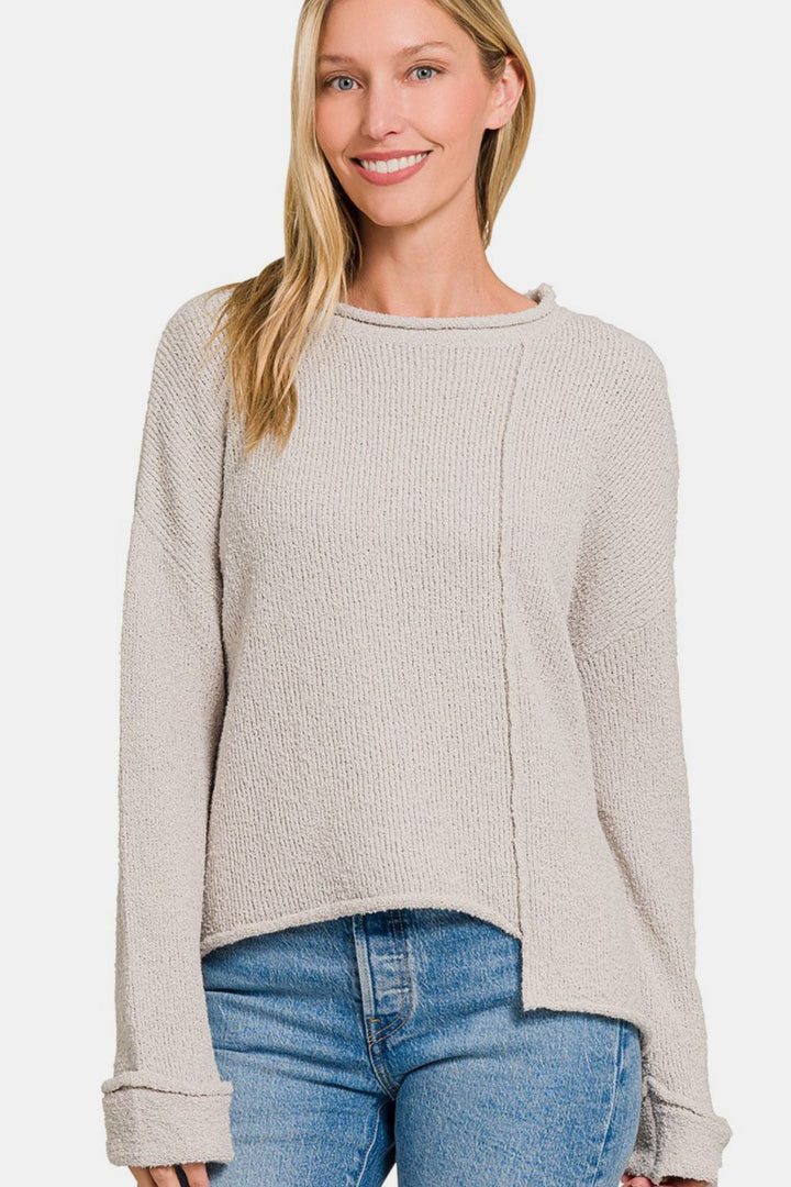 Zenana Pullover mit asymmetrischem Saum und überschnittenen Schultern