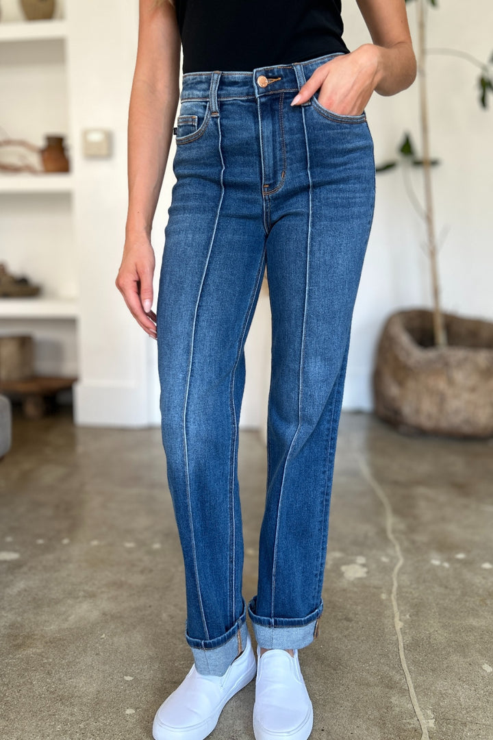 Judy Blue – Gerade Jeans in voller Größe mit hoher Taille und Vordernahtdetail