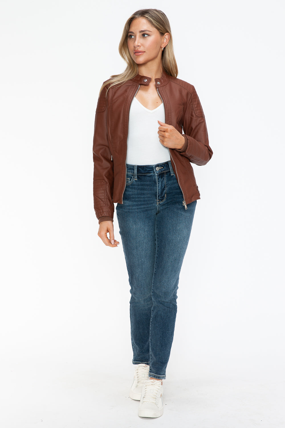 Salvia Ettore Faux Leather Biker Jacket with Side Zip Pockets