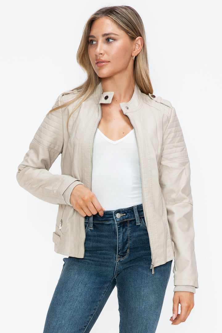 Salvia Ettore PU Leather Biker Jacket with Side Zip Pockets