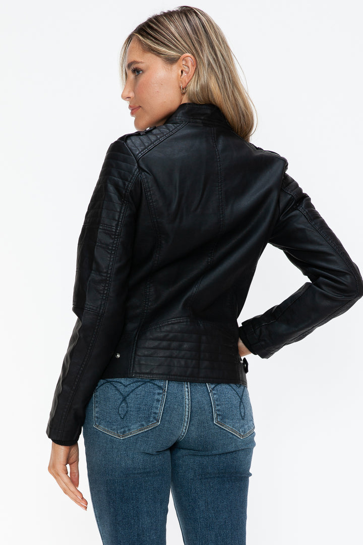 Salvia Ettore PU Leather Biker Jacket with Side Zip Pockets