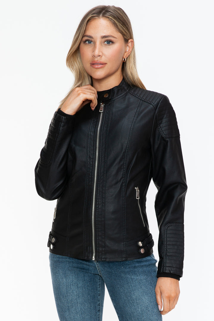 Salvia Ettore Faux Leather Biker Jacket with Side Zip Pockets