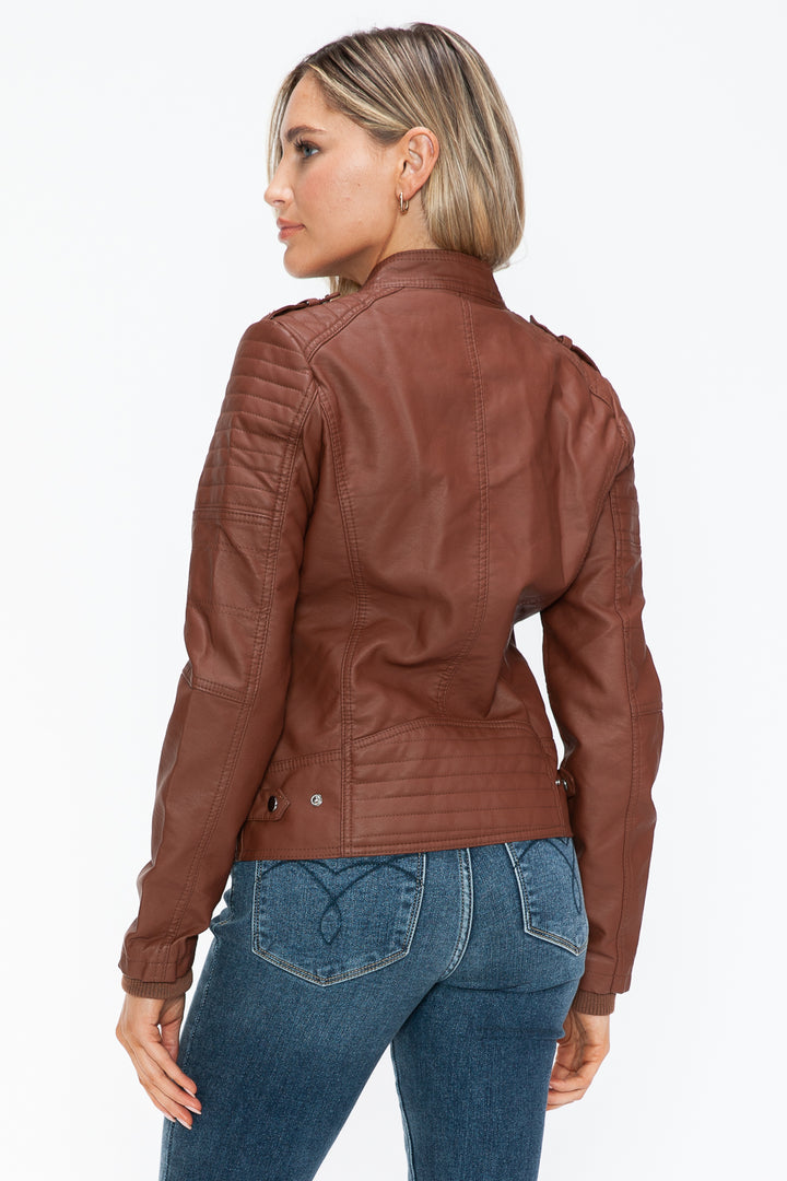 Salvia Ettore PU Leather Biker Jacket with Side Zip Pockets