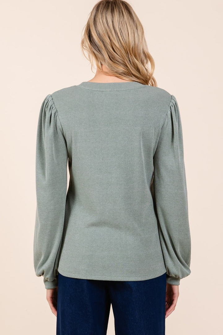 Mittoshop Round Neck Long Sleeve Rib Knit Top