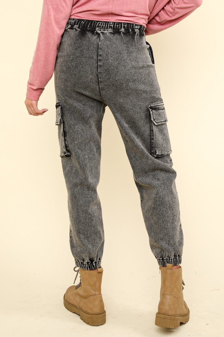 VERY J – Verwaschene Jogger-Cargo-Jeans mit Kordelzug