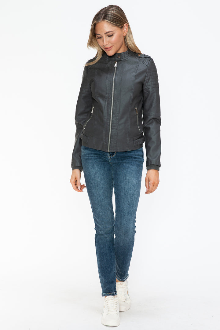 Salvia Ettore PU Leather Biker Jacket with Side Zip Pockets