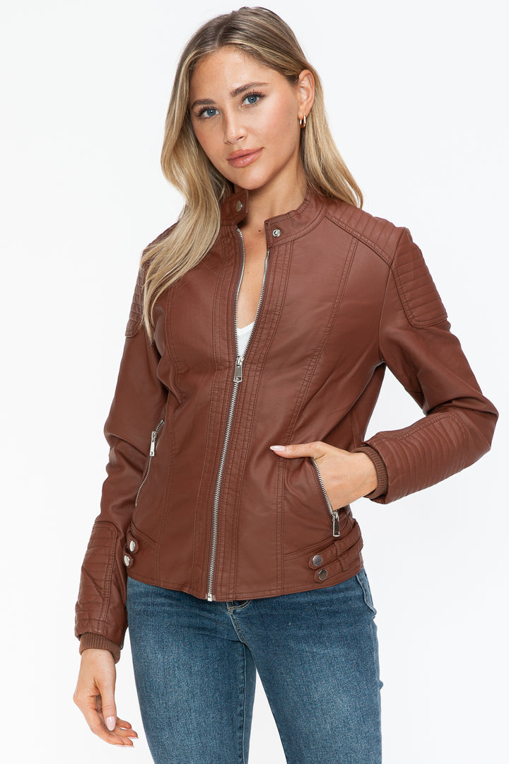 Salvia Ettore Faux Leather Biker Jacket with Side Zip Pockets