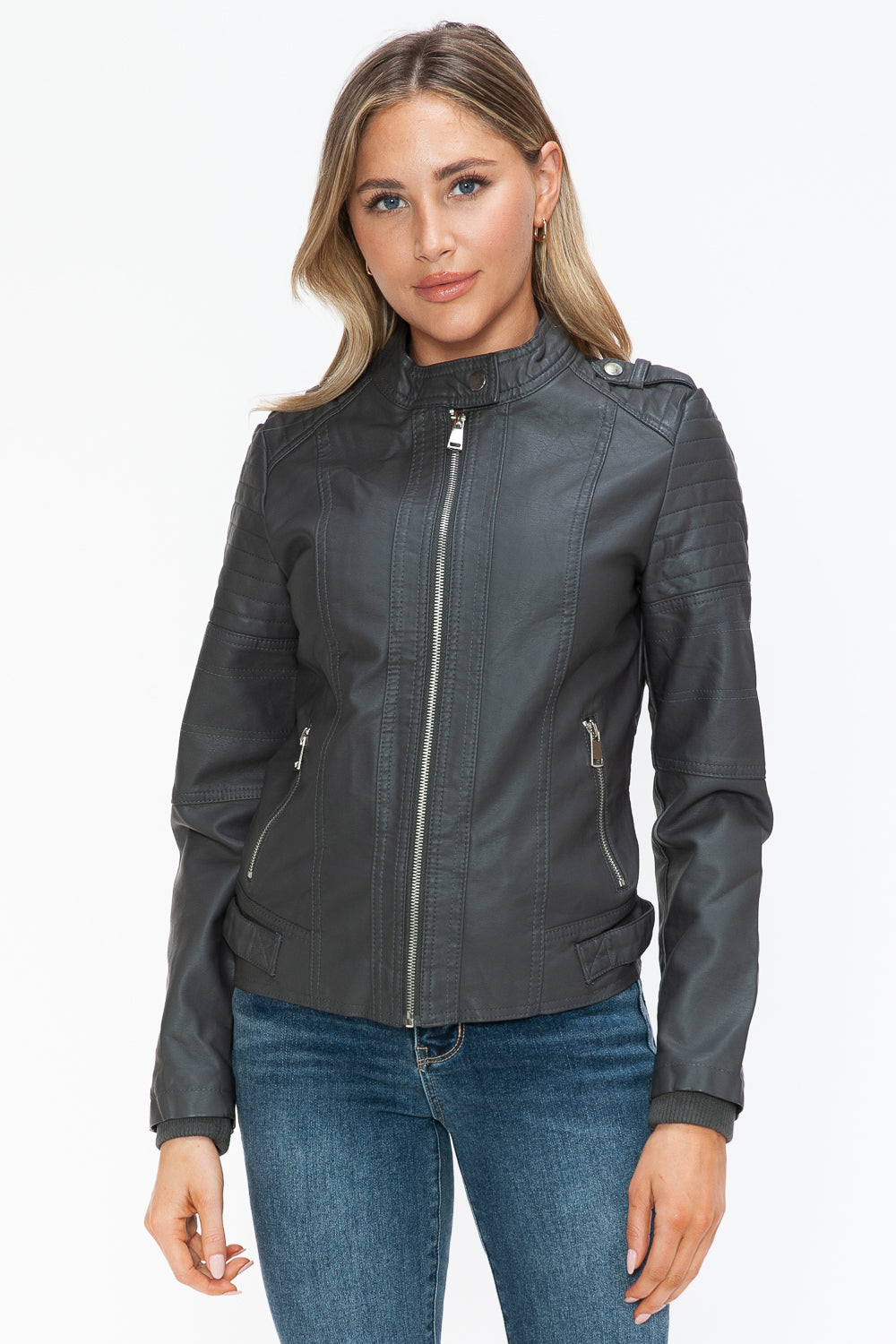 Salvia Ettore PU Leather Biker Jacket with Side Zip Pockets