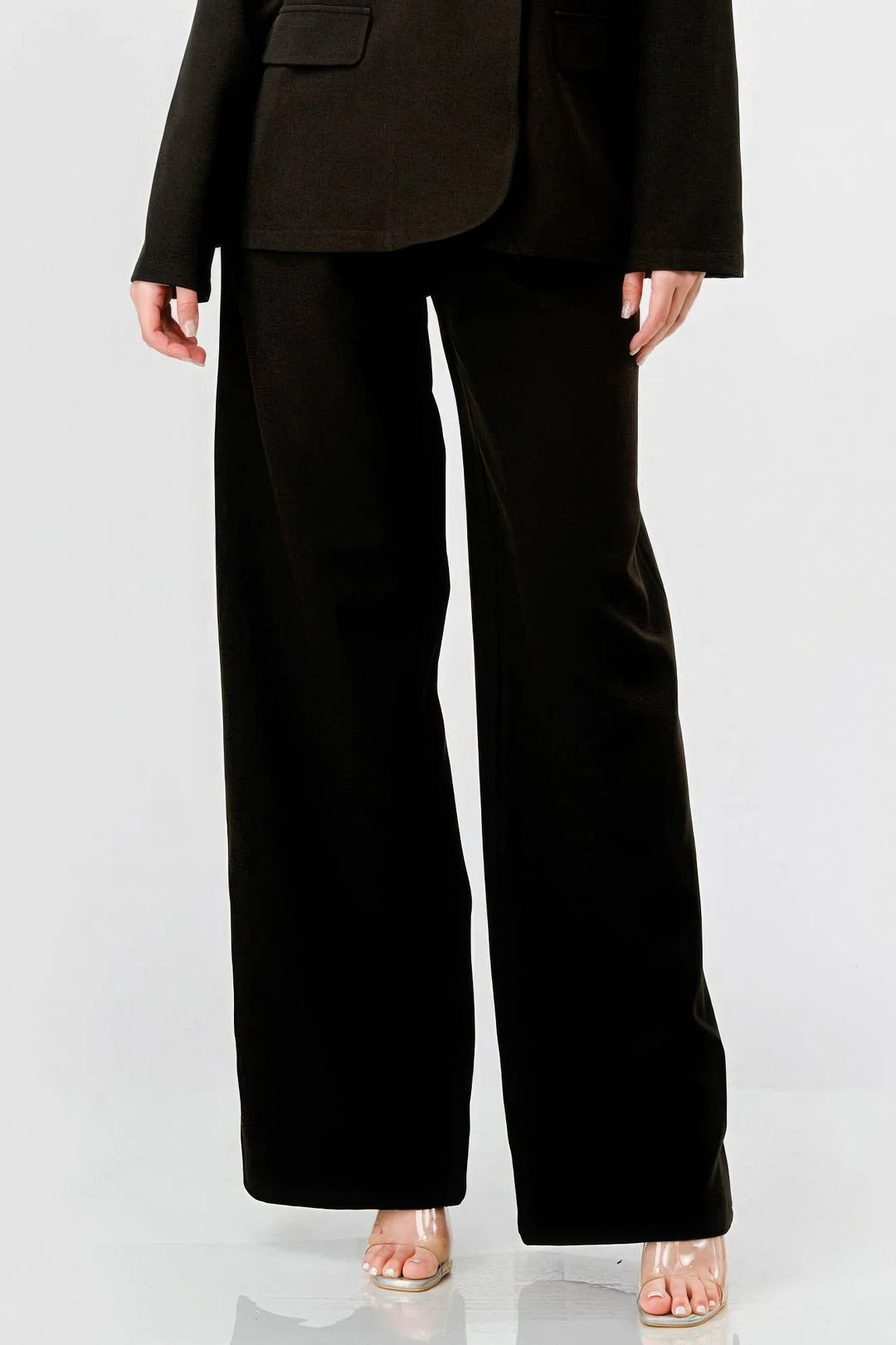 Luxe Stretch Woven Loose Fit Blazer And Wide Legs Pants Semi Formal Set