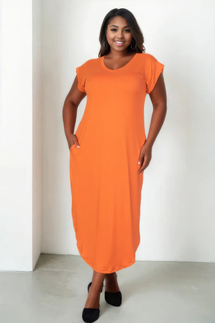 Plus Size Winged Sleeve Side Slit Dress Orange