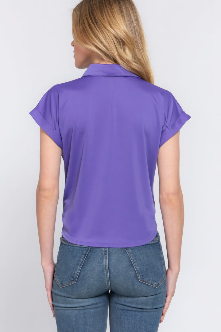 Purple Front Tie Stretch Top