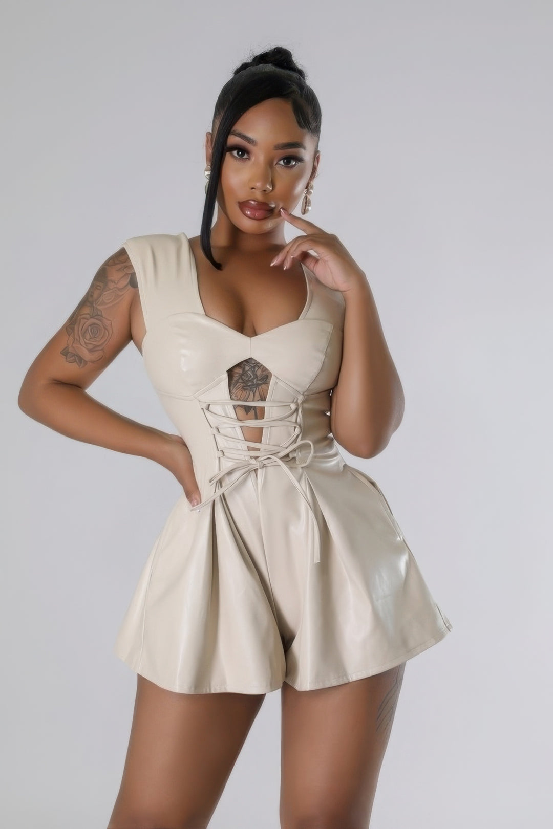 Leather Vixen Semi-stretch Romper