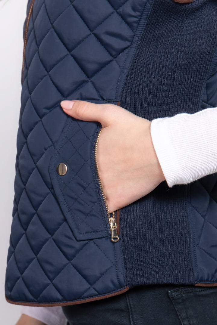 Navy Suede Piping Quilted Padding Vest