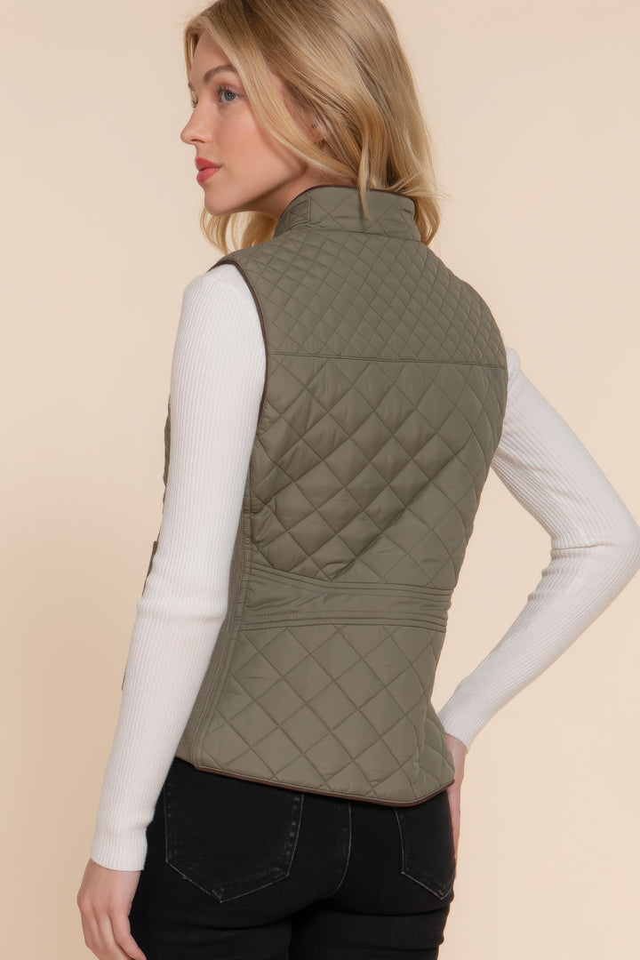 Olive Suede Piping Quilted Padding Vest