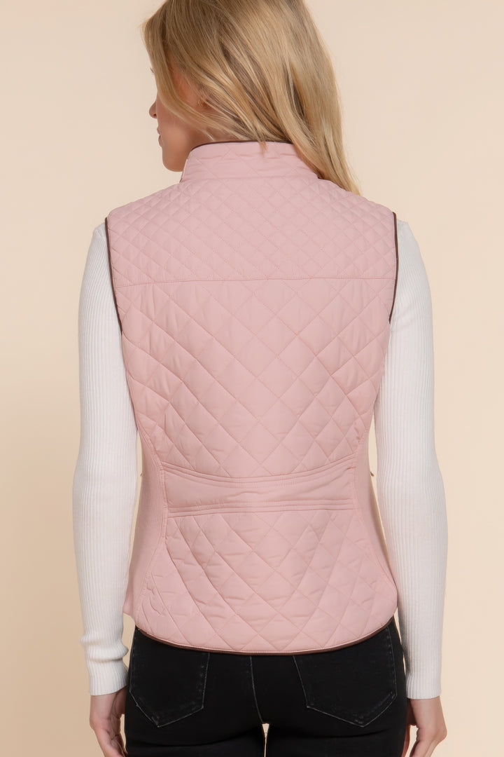 Pink Suede Piping Quilted Padding Vest