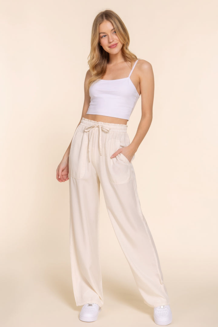 Luxury Tencel Floor Length Lounge Pants in Beige