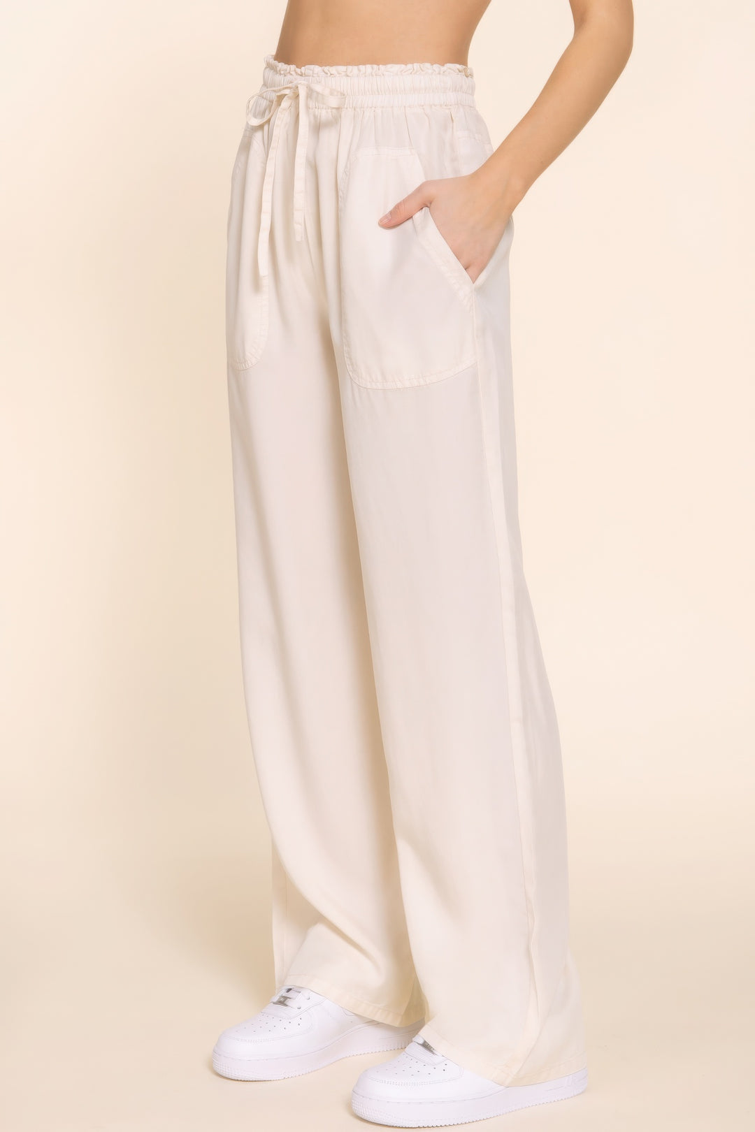 Luxury Tencel Floor Length Lounge Pants in Beige