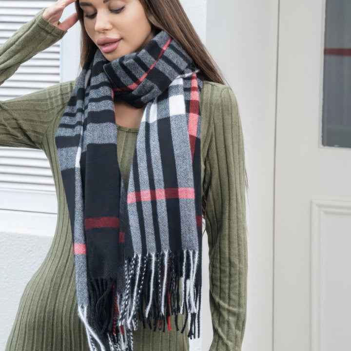 Soft Plaid blanket scarf with tassels