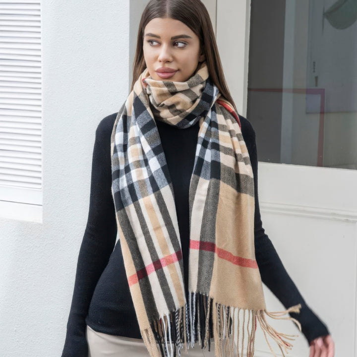 Soft Plaid blanket scarf with tassels