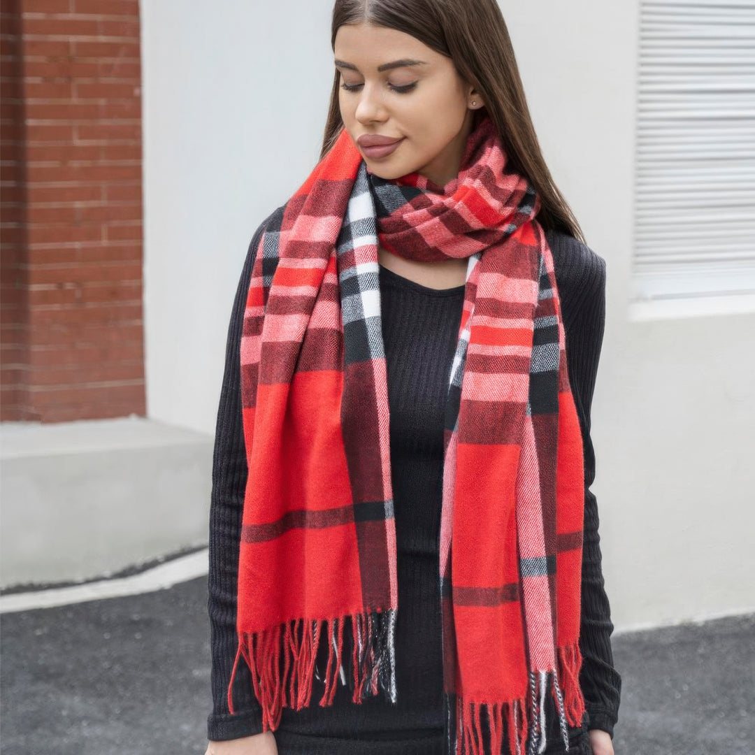 Soft Plaid blanket scarf with tassels